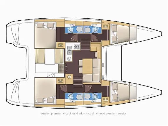 План на палубата на Lagoon 39 in Corfu / Gouvia / D-Marin Marina Gouvia