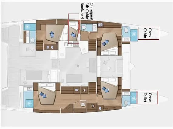 Planul punții pentru Lagoon 52F in Sicily / Capo d'Orlando Marina