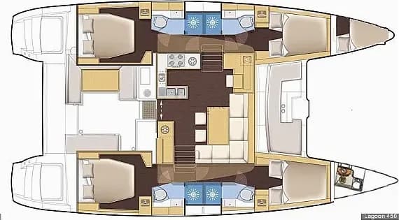 Lagoon 450 Fly in Santorini / Vlichada port 的甲板布局图