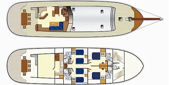 Deck plan of Gulet in Bodrum Marina