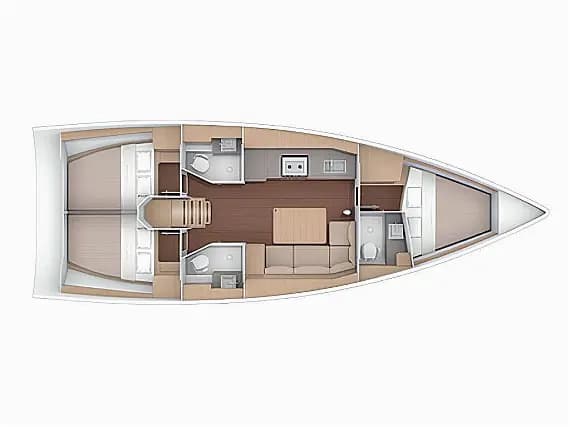 Deck plan of Dufour 390 in Lefkada / D-Marin Marina Lefkas