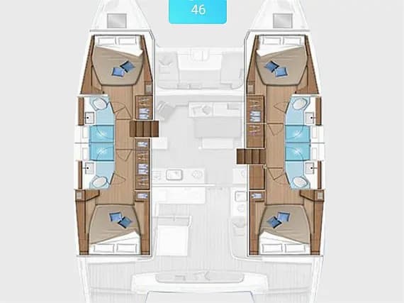 Planul punții pentru Lagoon 46 in Sardinia / Porto Pollo / Porto di Porto Pollo