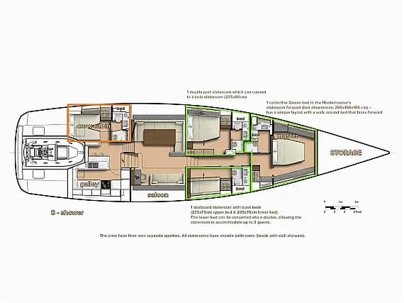 План на палубата на CNB 76 in Kaštel Gomilica / Marina Kaštela