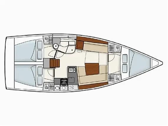 Deck plan of Hanse 385 in Lavrion Main Port