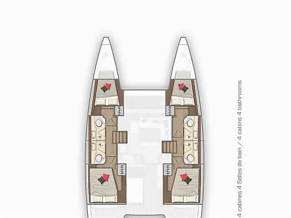 Planul punții pentru Lagoon 40 in Split / Port of Split / West Harbour