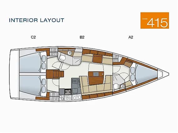 Deck plan of Hanse 415 in Lavrion Main Port