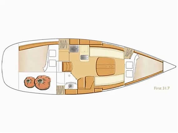 Deck plan of First 31.7 in Sicily / Marsala Marina
