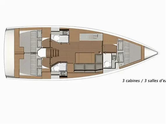 Deck plan of Dufour 390 Grand Large in Sicily / Furnari / Marina Portorosa