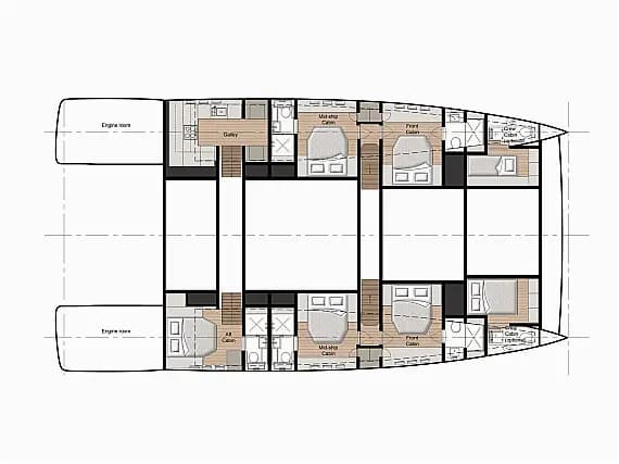 План на палубата на Sunreef 70 Power in Kaštel Gomilica / Marina Kaštela