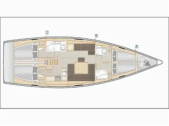 Deck plan of Hanse 458 in Athens / Alimos Marina