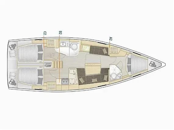 Deck plan of Hanse 418 in Rogoznica / Marina Frapa