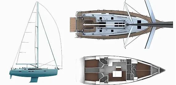 Planul punții pentru Bavaria Cruiser 46 in Lavrion / Olympic Marina