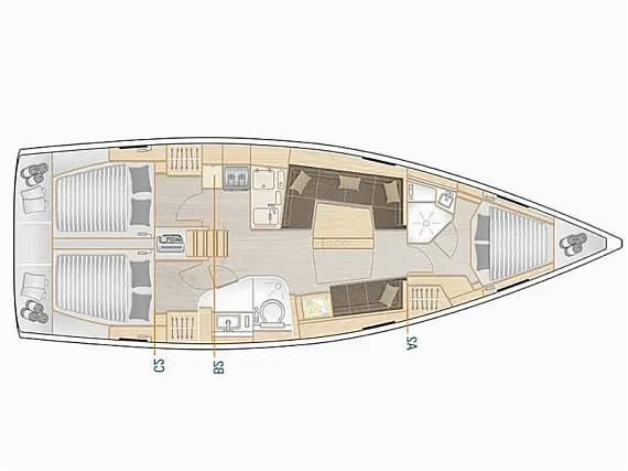 Deck plan of Hanse 418 in Corfu / Gouvia / D-Marin Marina Gouvia