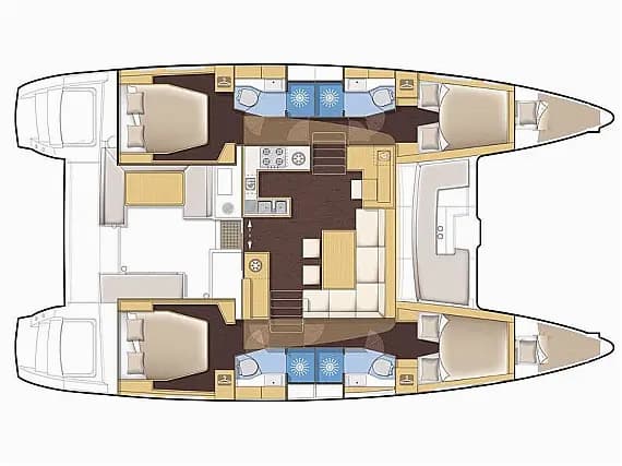 План на палубата на Lagoon 450 Fly in Palairos / Marina Paleros